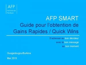 AFP SMART Guide pour lobtention de Gains Rapides