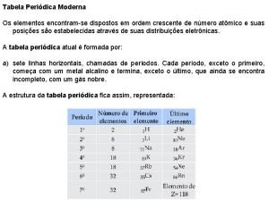 Tabela Peridica Moderna Os elementos encontramse dispostos em