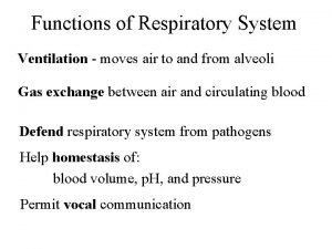 Functions of Respiratory System Ventilation moves air to