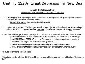 Unit III 1920 s Great Depression New Deal