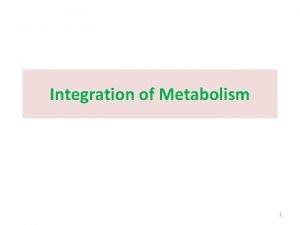 Integration of Metabolism 1 Regulation of Energy Metabolism
