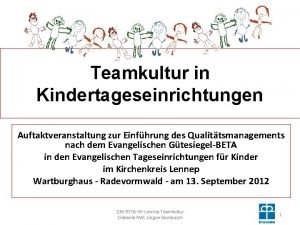 Teamkultur in Kindertageseinrichtungen Auftaktveranstaltung zur Einfhrung des Qualittsmanagements