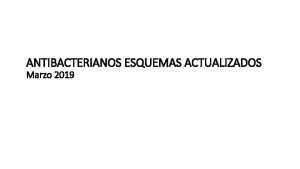 ANTIBACTERIANOS ESQUEMAS ACTUALIZADOS Marzo 2019 INDICE 1 Resistencia