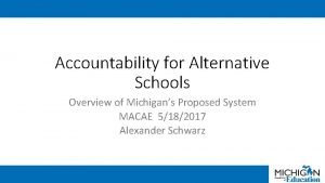 Accountability for Alternative Schools Overview of Michigans Proposed