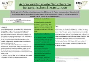 Achtsamkeitsbasierte Naturtherapie bei psychischen Erkrankungen Zwei lang bewhrte