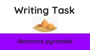 Writing Task Sentence pyramids Take a simple sentence