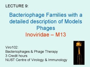 LECTURE 9 Bacteriophage Families with a detailed description