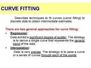 CURVE FITTING Describes techniques to fit curves curve