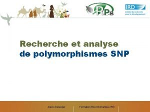 Recherche et analyse de polymorphismes SNP Alexis Dereeper