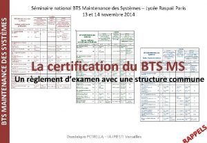 BTS MAINTENANCE DES SYSTMES Sminaire national BTS Maintenance