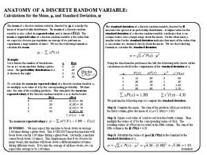 ANATOMY OF A DISCRETE RANDOM VARIABLE Calculations for
