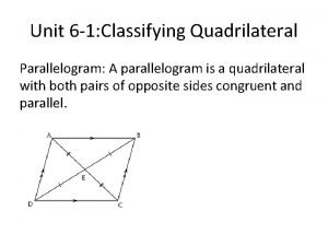 Unit 6 1 Classifying Quadrilateral Parallelogram A parallelogram