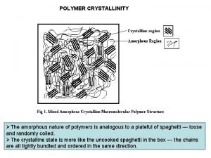 POLYMER CRYSTALLINITY The amorphous nature of polymers is