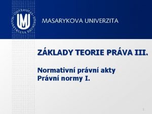 ZKLADY TEORIE PRVA III Normativn prvn akty Prvn