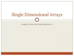 Single Dimensional Arrays COMPUTER PROGRAMMING I ObjectiveEssential Standard