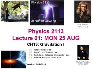 Physics 2113 Jonathan Dowling Isaac Newton 1642 1727