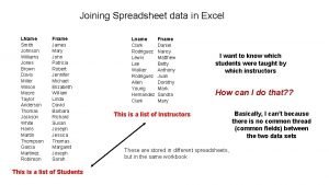 Joining Spreadsheet data in Excel LName Smith Johnson
