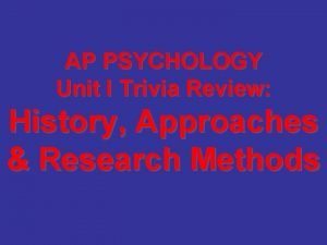 AP PSYCHOLOGY Unit I Trivia Review History Approaches