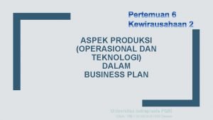 Aspek produksi business plan