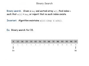 Binary Search Binary search Given a key and
