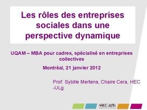 Les rles des entreprises sociales dans une perspective