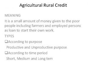 Rural credit meaning