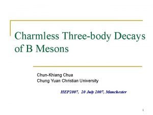 Charmless Threebody Decays of B Mesons ChunKhiang Chua