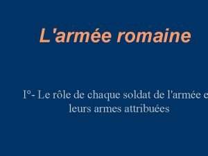 Larme romaine I Le rle de chaque soldat