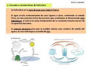 Tema 4 La hidrosfera 1 Concepto y caractersticas