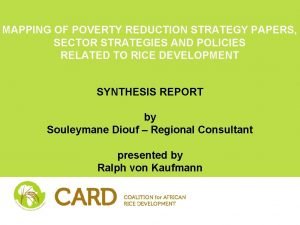 MAPPING OF POVERTY REDUCTION STRATEGY PAPERS SECTOR STRATEGIES