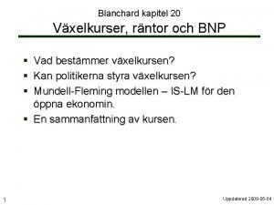 Blanchard kapitel 20 Vxelkurser rntor och BNP Vad