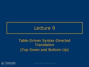Lecture 9 TableDriven SyntaxDirected Translation TopDown and BottomUp