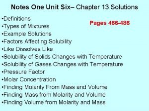 Notes One Unit Six Chapter 13 Solutions Definitions