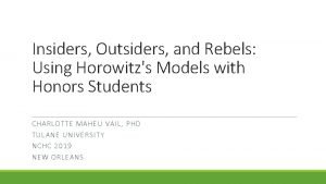 Insiders Outsiders and Rebels Using Horowitzs Models with