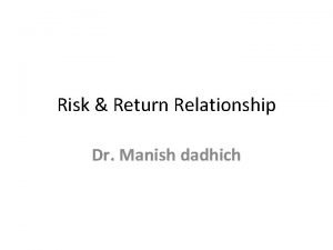 Risk Return Relationship Dr Manish dadhich TOTAL RISK
