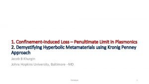 1 ConfinementInduced Loss Penultimate Limit in Plasmonics 2