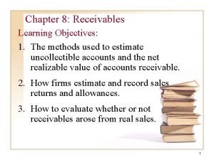 Chapter 8 Receivables Learning Objectives 1 The methods