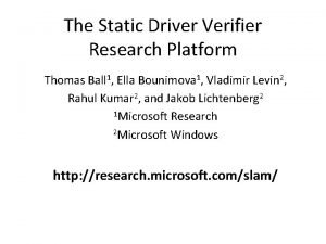 The Static Driver Verifier Research Platform Thomas Ball