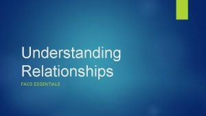 Understanding Relationships FACS ESSENTIALS Types of Relationships Learning