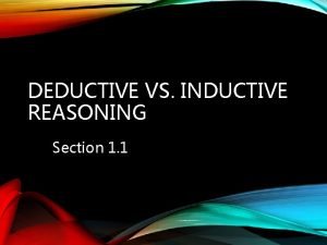 DEDUCTIVE VS INDUCTIVE REASONING Section 1 1 PROBLEM