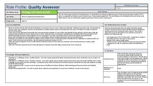 Reference Number Role Profile Quality Assessor Job Family