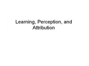 Learning Perception and Attribution TWO KEY LEARNING PROCESSES