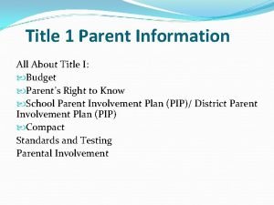 Title 1 Parent Information All About Title I