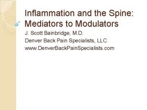 Inflammation and the Spine Mediators to Modulators J