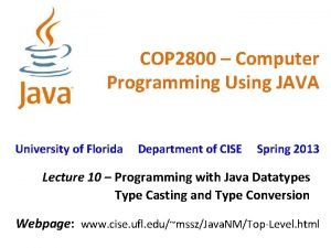 COP 2800 Computer Programming Using JAVA University of