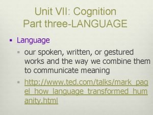 Unit VII Cognition Part threeLANGUAGE Language our spoken