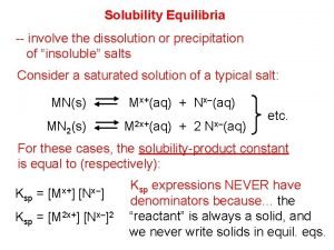 Solubility Equilibria involve the dissolution or precipitation of