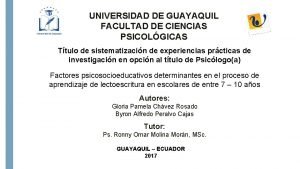 UNIVERSIDAD DE GUAYAQUIL FACULTAD DE CIENCIAS PSICOLGICAS Ttulo
