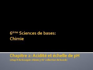 6me Sciences de bases Chimie Chapitre 2 Acidit