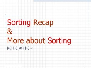 Sorting Recap More about Sorting G C and